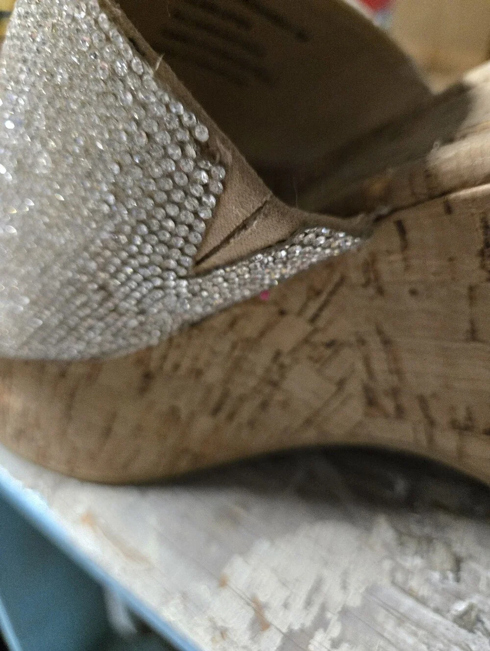 Madden Girl Zahara-R Silver Rhinestone Cork Platform Wedge Sandals‎ 8M